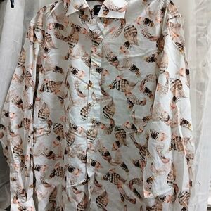 Men's White Dress Shirt with Brown Feather Print
